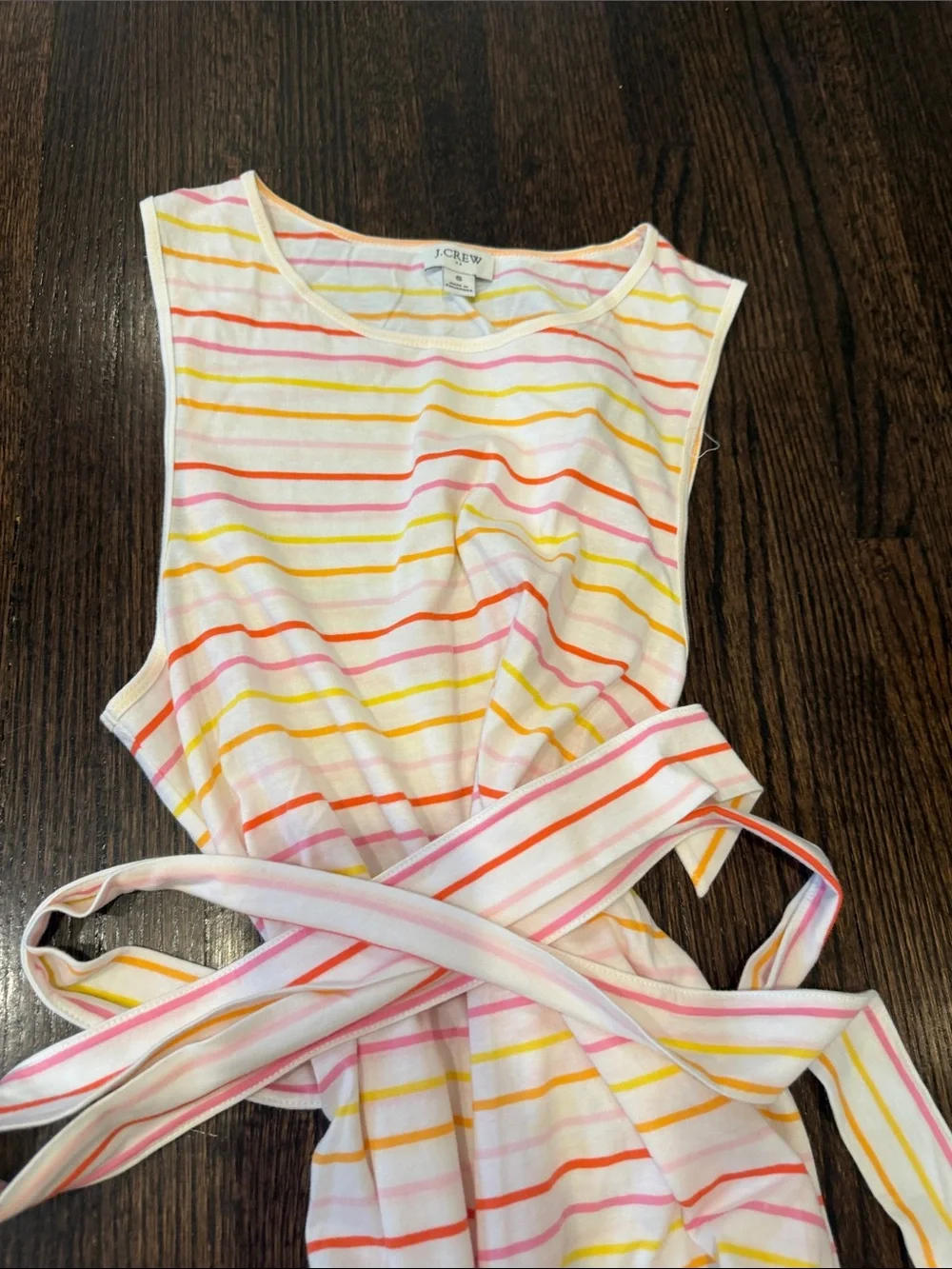 J. Crew Sleeveless Stripe Tie-Waist Maxi Dress in Pastel Pink, Yellow & Peach